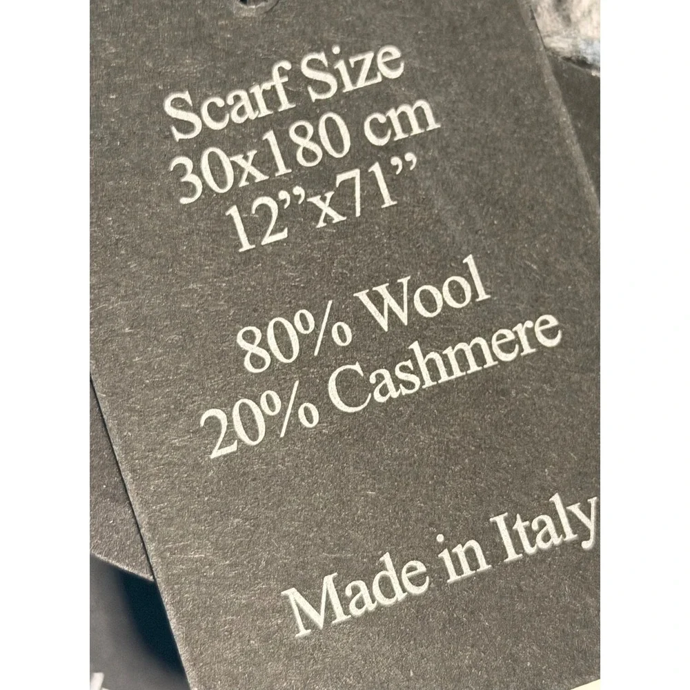 Linea Emmett Cashmere Wool Blend Scarf Herringbone Blue Grey Made in Italy 12x71